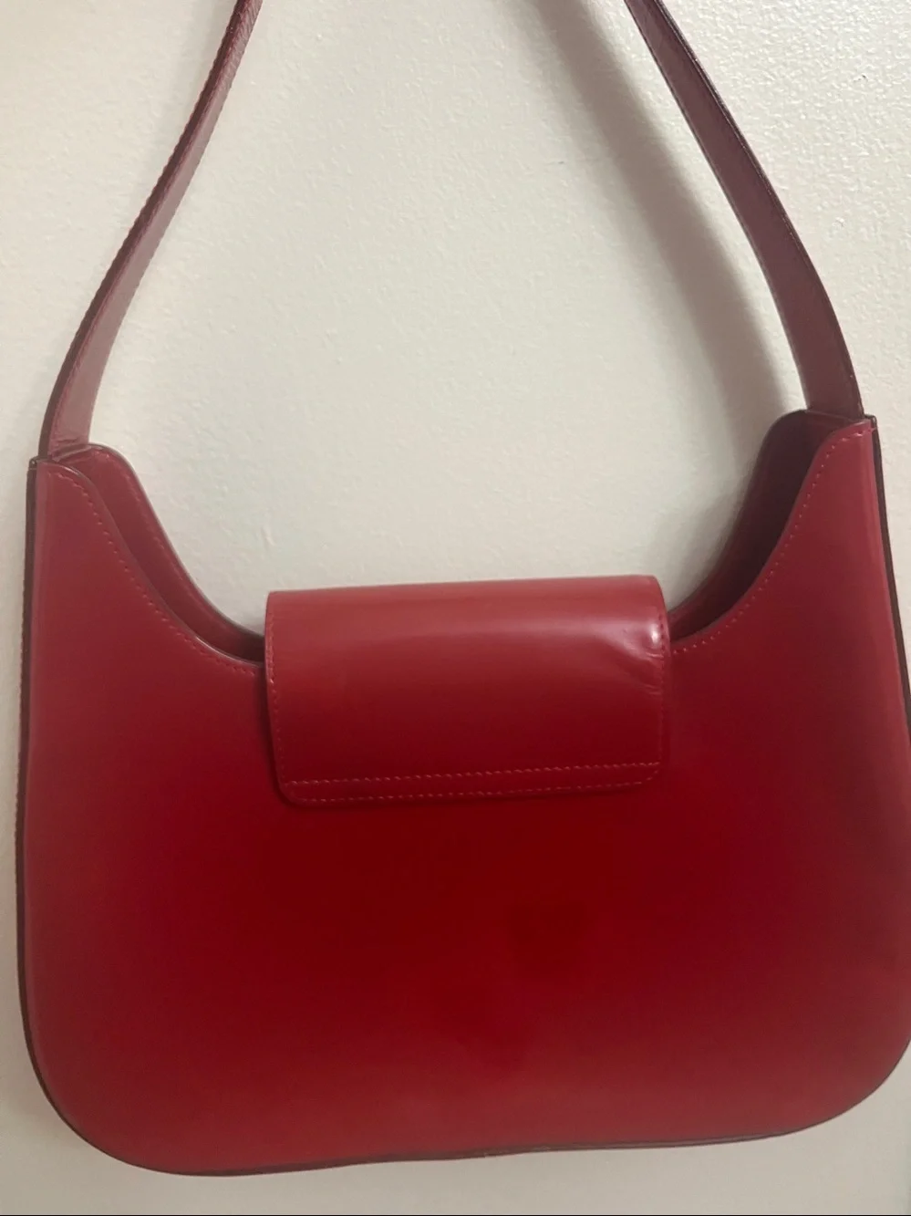 Red Leather medium structured Lancel Shoulder Bag